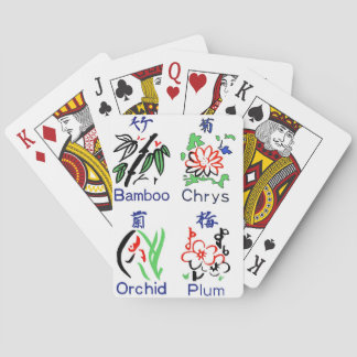 Mahjong Flower Suits,Blue,Red,Green,Black on White Poker Cards