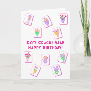 Mahjong Flower Tiles Folded Greeting Card