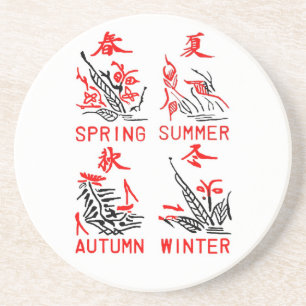 Mahjong Four Seasons, White Background Drink Coaster