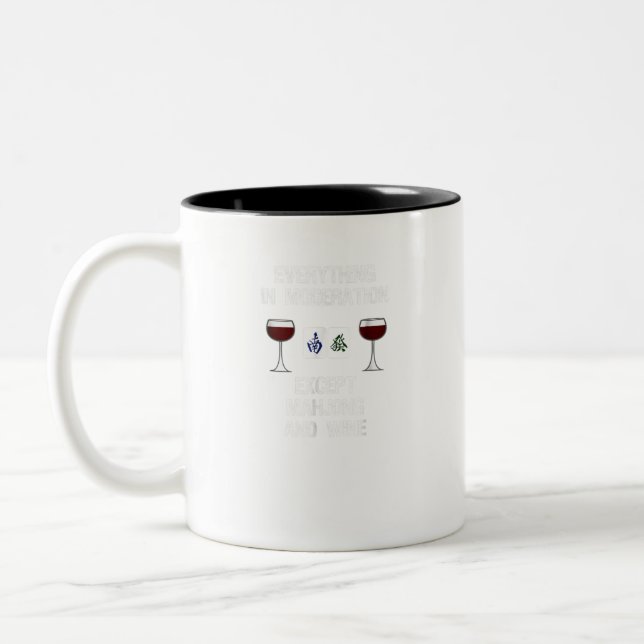 Mahjong Funny Wine Moderation Two-Tone Coffee Mug (Left)