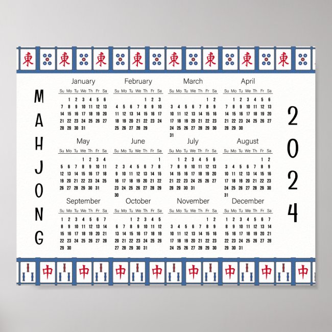 Mahjong Game Tiles 2024 Calendar Poster
