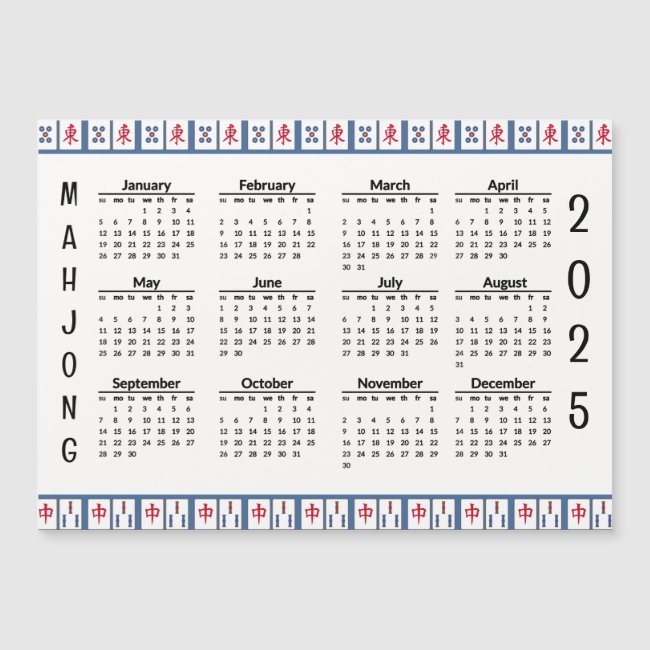 Mahjong Game Tiles 2025 Calendar Magnetic Card