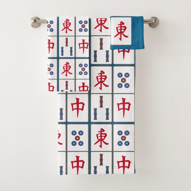 Mahjong Game Tiles Design Bath Towel Set (Insitu)