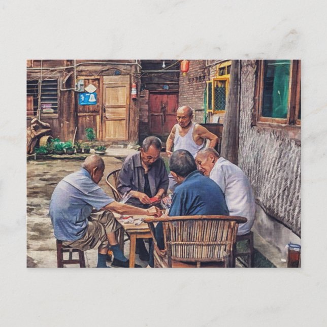Mahjong in the Alley Hutong China Postcard (Front)