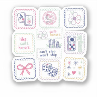 Mahjong Inspired Tiles & Lucky Charms Collage Sticker