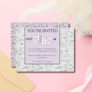 Mahjong Invitation with Tiles and Toile Postcard