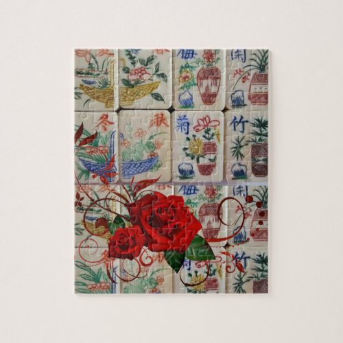 Mahjong Jigsaw Puzzle Red Rose Floral