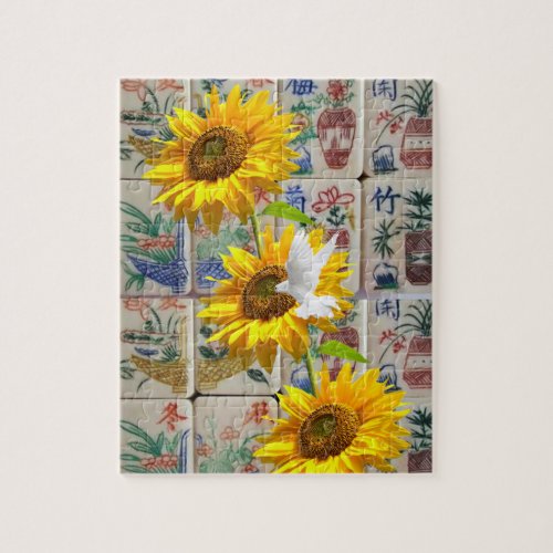 Mahjong Jigsaw Puzzle Sunflower Dove Floral