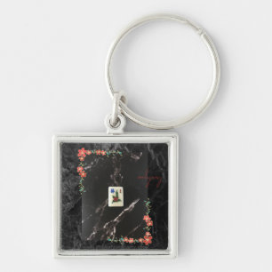 Mahjong Keychain marble and floral design