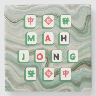 Mahjong Lover Jade Green Marble Print Mahj Gift Stone Coaster