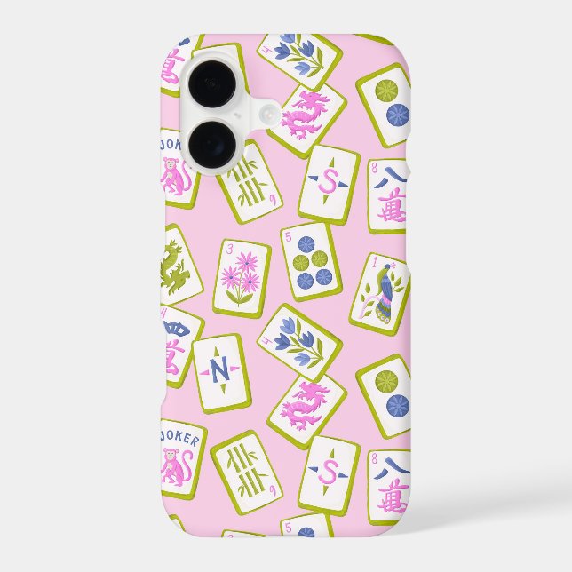 Mahjong Lovers Hand drawn Tiles on Pastel Pink iPhone Case (Back)