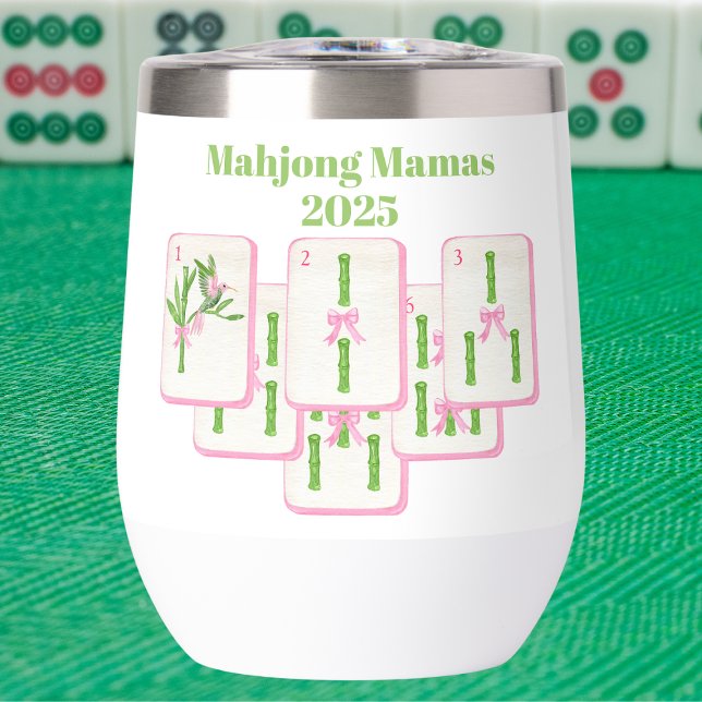 Mahjong Mamas Mahjong Bamboo Tiles Bows Coquette Thermal Wine Tumbler (Creator Uploaded)