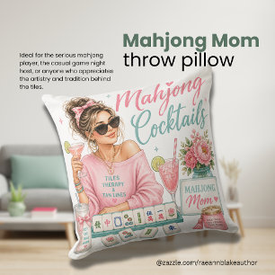Mahjong Mom Cocktails & Tiles Square Throw Pillow