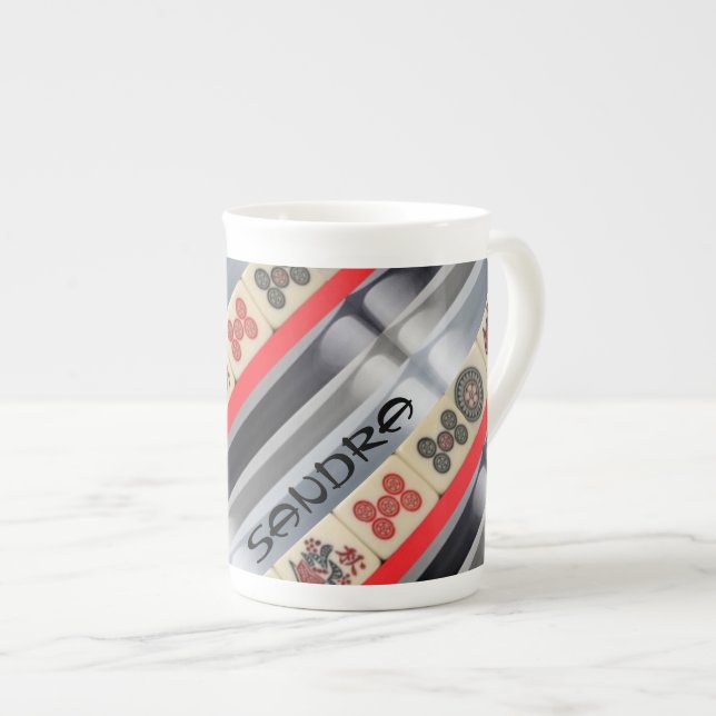 Mahjong monogrammed bone china mug (Front Right)