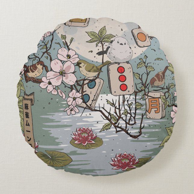 Mahjong Moonrise Round Pillow (Front)