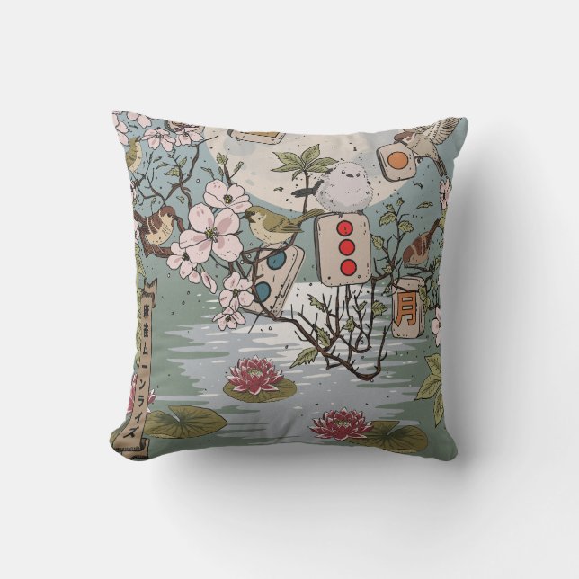Mahjong Moonrise Throw Pillow (Front)