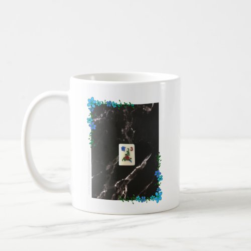 Mahjong Mug with Blue Floral Accent