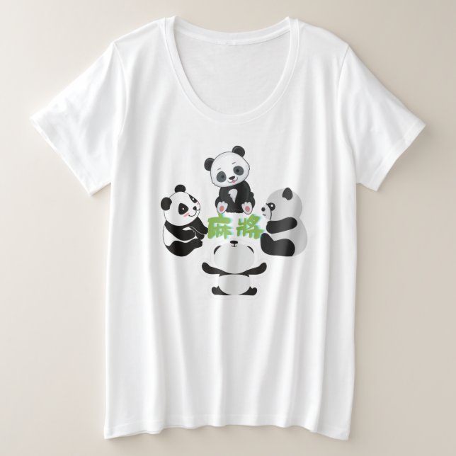 Mahjong Panda Cute Funny   Plus Size T-Shirt (Design Front)