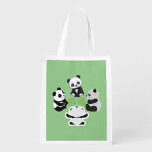 Mahjong Panda Cute Funny Reusable Grocery Bag