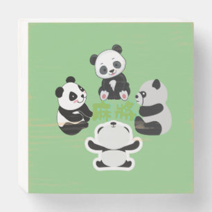 Mahjong Panda Cute Funny Wooden Box Sign
