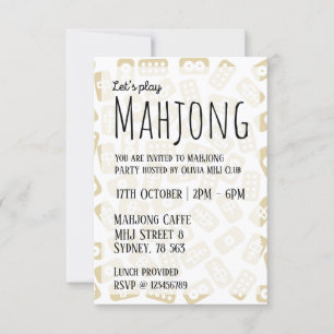 Mahjong party invitation - white and brown tiles