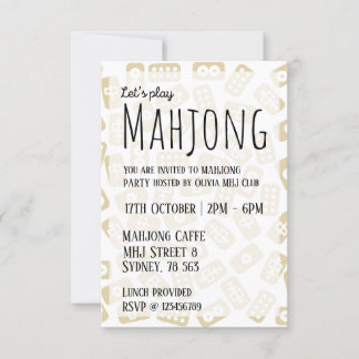 Mahjong party invitation - white and brown tiles