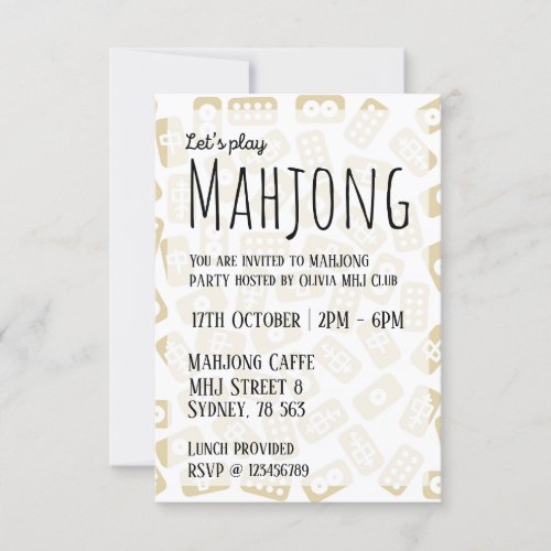 Mahjong party invitation _ white and brown tiles