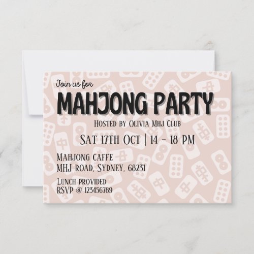 Mahjong party pink tiles invitation