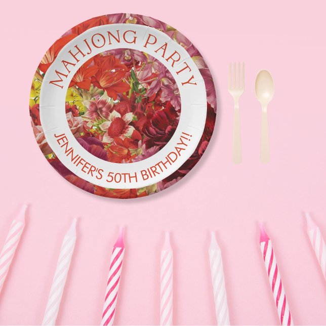 Mahjong Party Rich Bold Floral Custom Paper Plates (Creator Uploaded)
