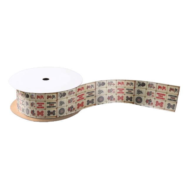 Mahjong pattern satin ribbon (Spool)