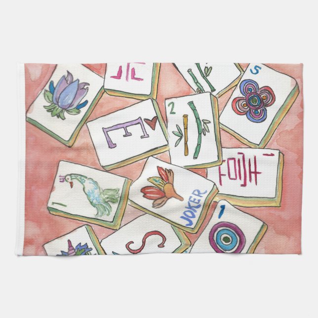 Mahjong  peach kitchen towel (Horizontal)