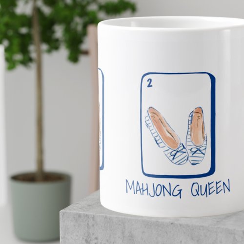 MAHJONG QUEEN Blue Stripe Flats Mahjong Preppy Giant Coffee Mug