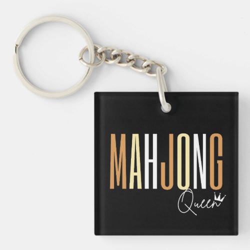Mahjong queen _ brown letters funny mahjong keychain