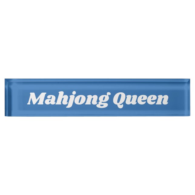 Mahjong Queen in Bright Blue Desk Name Plate (Front)