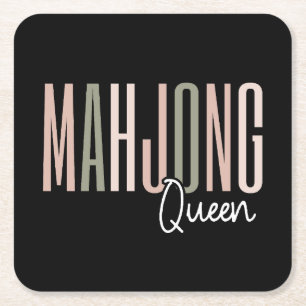 Mahjong queen letters square paper coaster