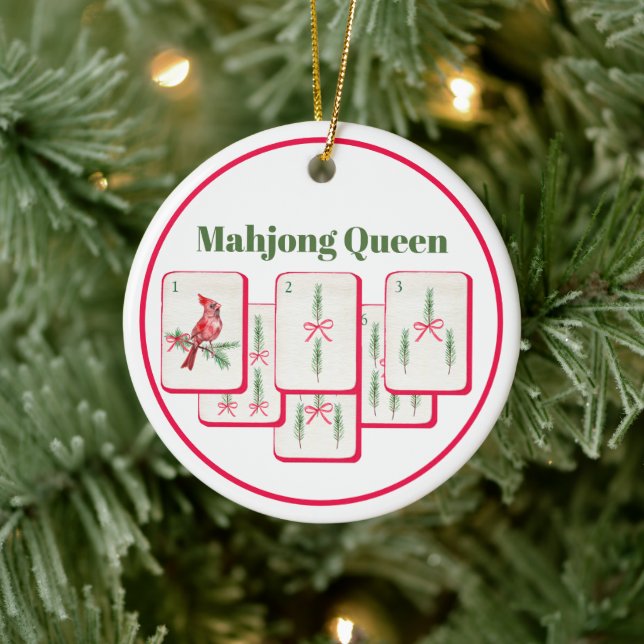 Mahjong Queen Mahjong Christmas Bam Tiles Ceramic Ornament (Tree)
