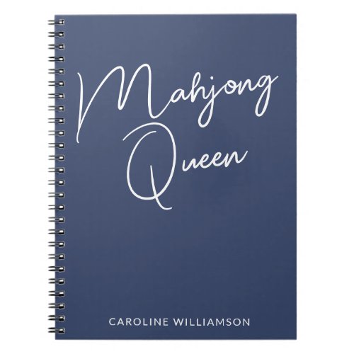 Mahjong Queen Personalized Name Navy Blue Notebook