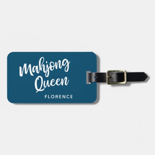 Mahjong Queen Personalized Name  Teal Blue Luggage Tag