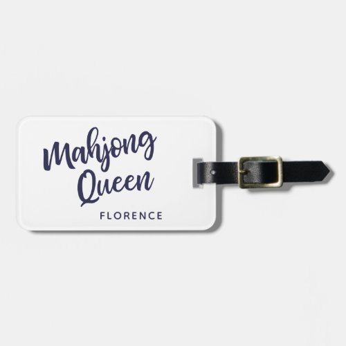 Mahjong Queen Personalized Name  White and Blue Luggage Tag