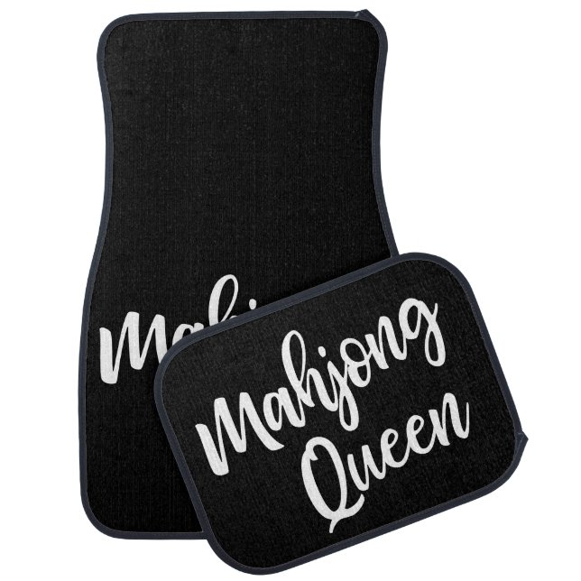 Mahjong Queen Script Modern Funny Black Car Floor Mat (Set)