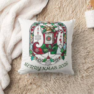 Mahjong Queen Stained Glass Christmas Ornament Throw Pillow