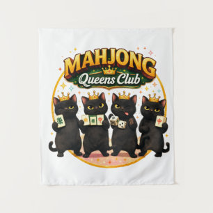 Mahjong Queens Club Cute Black Cats Tapestry