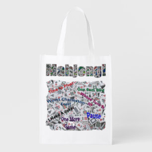 Mahjong Sayings Reusable Grocery Tote Bag