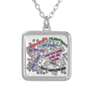 Mahjong Sayings Tote Bag Silver Plated Necklace