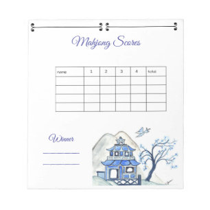 Mahjong Score Sheet Blue Pagoda Notepad