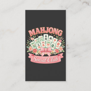 Mahjong Social Club Pink Floral Bow Business Card