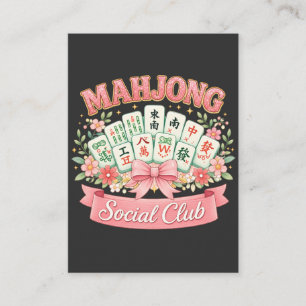 Mahjong Social Club Pink Floral Bow Business Card