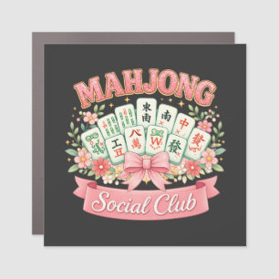 Mahjong Social Club Pink Floral Bow Car Magnet
