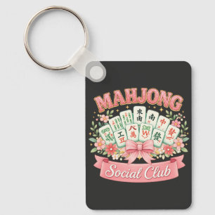 Mahjong Social Club Pink Floral Bow Keychain