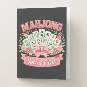 Mahjong Social Club Pink Floral Bow Pocket Folder